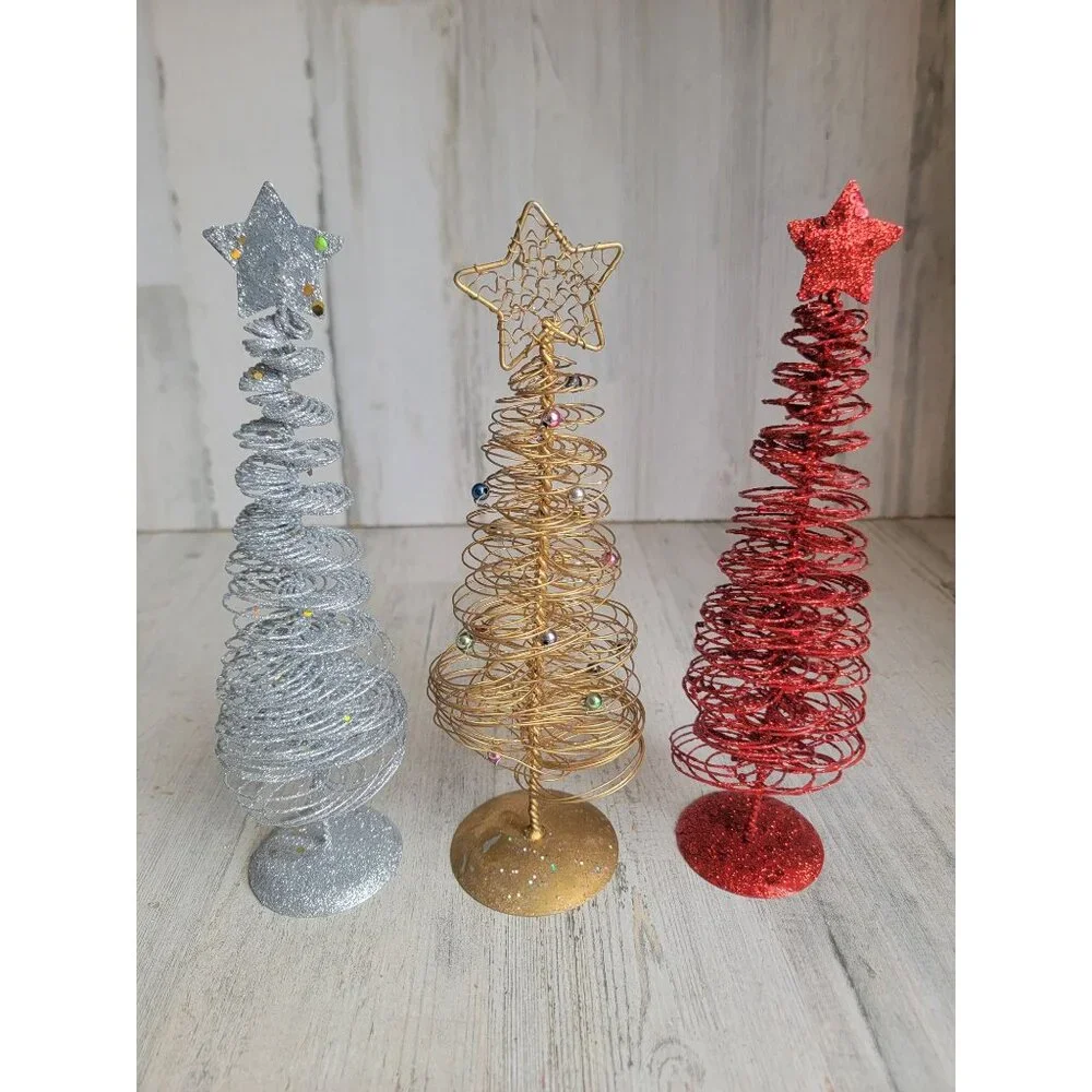 Glitter metal red‎ silver tree xmas figure decor star